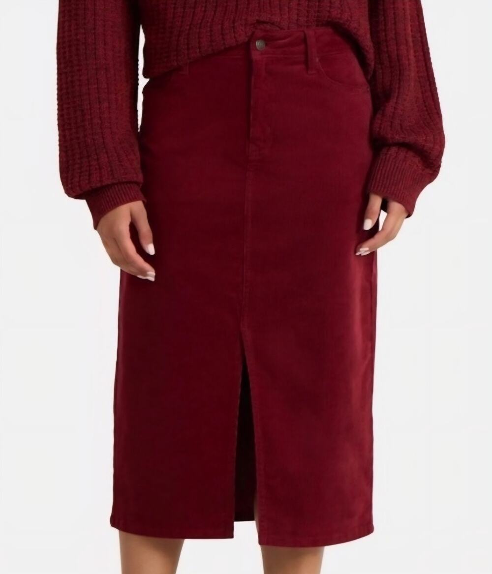 Time & Tru New Women's Corduroy Midi Skirt Wine Burgundy Front Slit Size 2